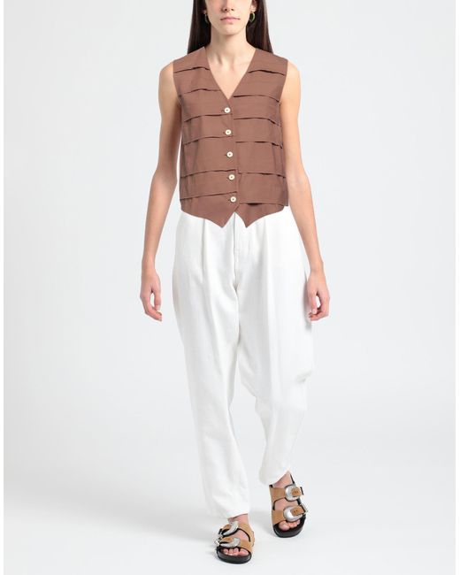 Alysi Brown Crème Tailored Vest Wool, Lycra