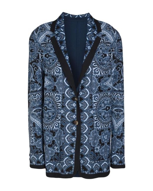 Etro Blue Slate Blazer Wool, Silk