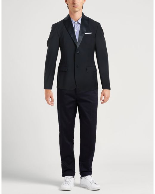 Daniele Alessandrini Black Wool-Blend Satin Lapel Blazer for men