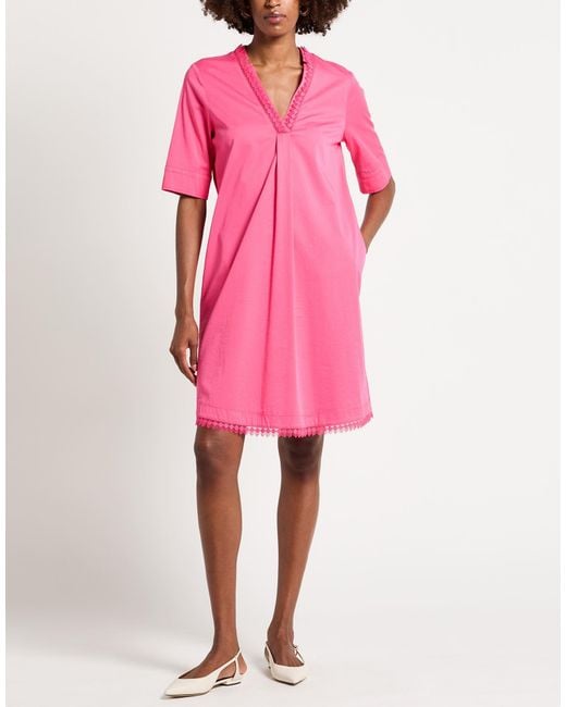 Marc Cain Pink Fuchsia Mini Dress Cotton, Viscose, Elastane