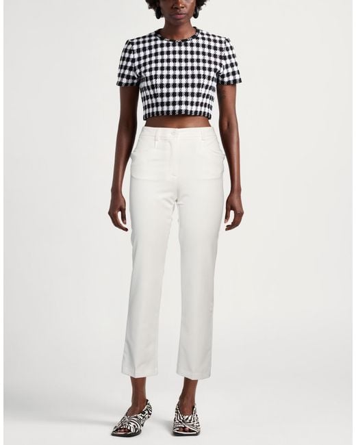 Denny Rose White Ivory Pants Polyester, Viscose, Elastane
