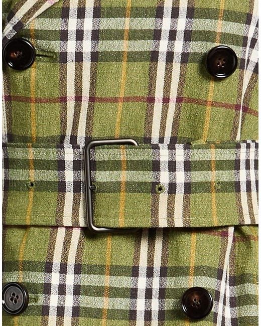 Burberry Green Military Overcoat & Trench Coat Linen, Elastane