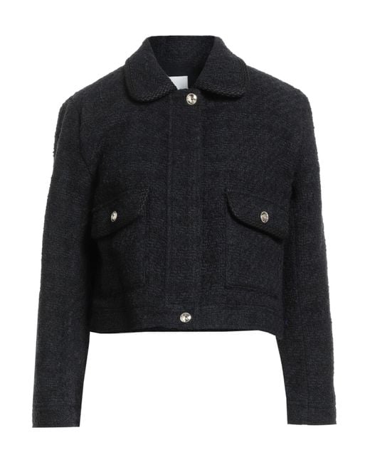 Sandro Black Jacket Cotton, Alpaca Wool, Virgin Wool, Polyamide, Modal