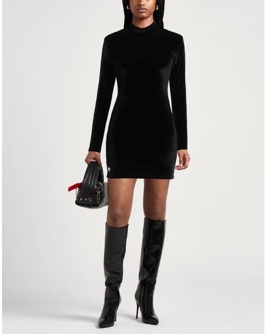 Philipp Plein Black Mini Dress Polyester, Elastane