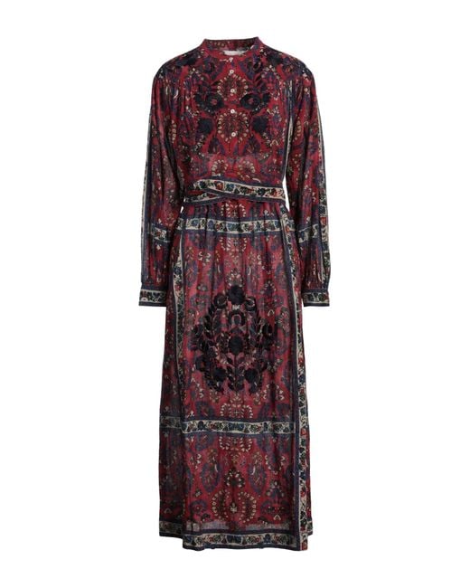 Antik Batik Red Burgundy Midi Dress Cotton