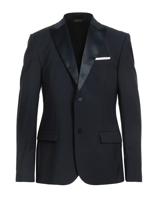 Daniele Alessandrini Black Wool-Blend Satin Lapel Blazer for men