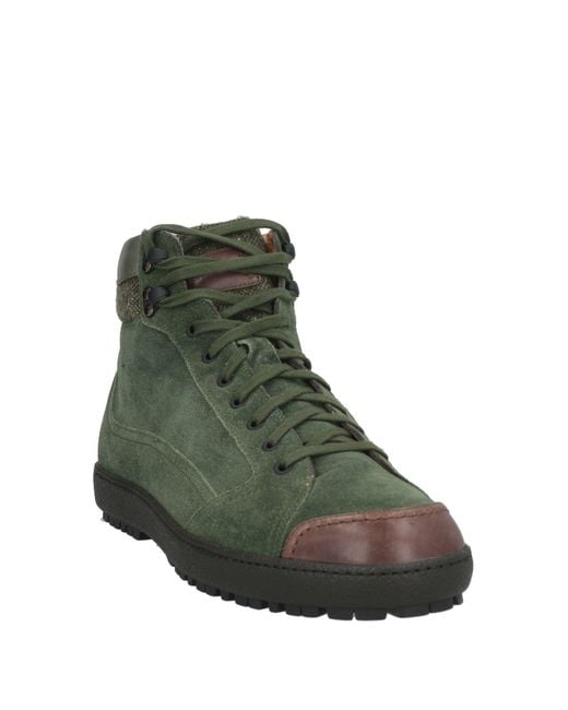 Santoni Green Military Ankle Boots Leather, Textile Fibers for men