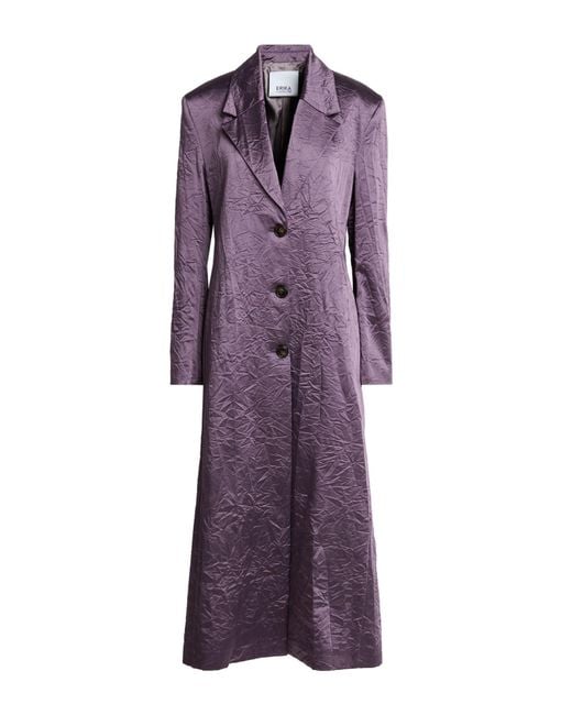 Erika Cavallini Semi Couture Purple Overcoat & Trench Coat Cotton, Acetate