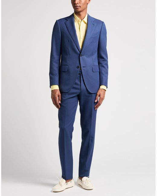 Caruso Blue Suit Polyester, Wool for men