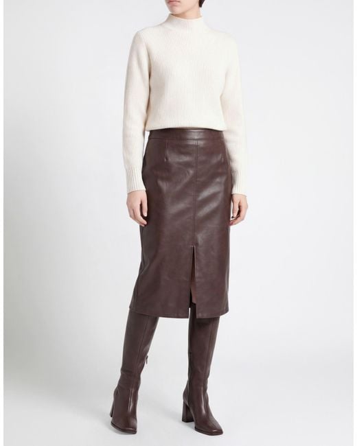 Kaos Brown Dark Midi Skirt Polyurethane, Polyester