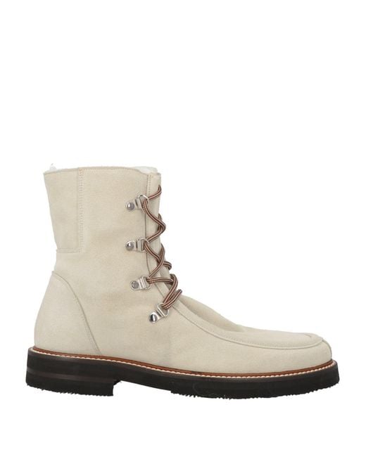 Eleventy Women's Natural Ivory Ankle Boots Leather