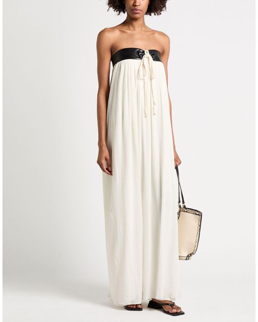 Tod's White Maxi Dress Cotton, Calfskin