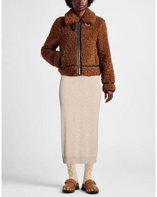 Sandro Natural Taupe Midi Skirt Wool, Cashmere
