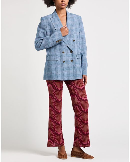 Etro Blue Blazer Linen, Viscose, Cotton, Polyester, Elastane