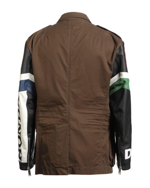 DSquared² Brown Military Jacket Cotton, Calfskin for men