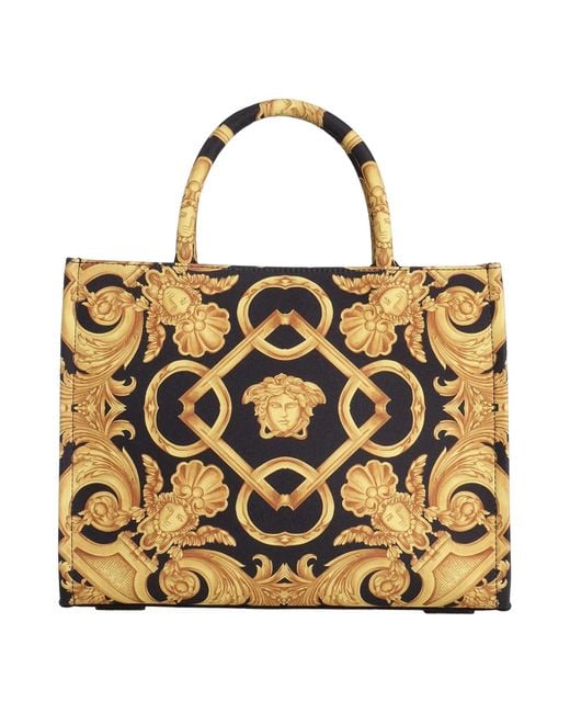 Versace Metallic Handbag Polyester, Calfskin