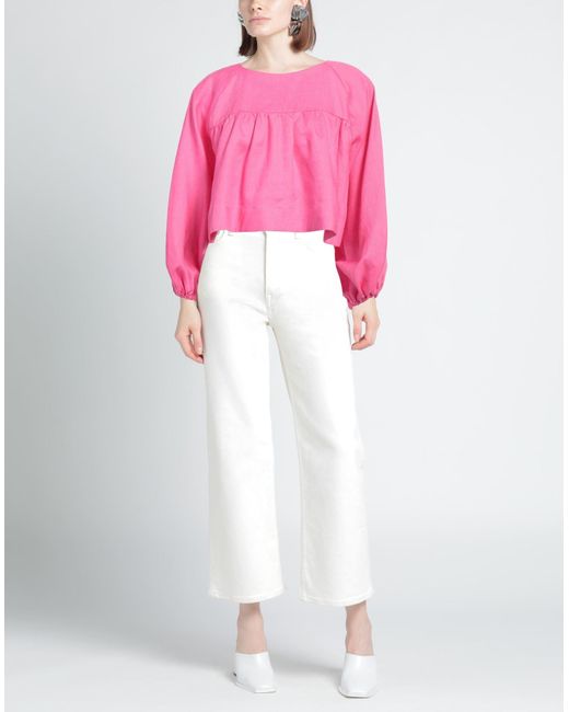 ACTUALEE Pink Fuchsia Top Linen