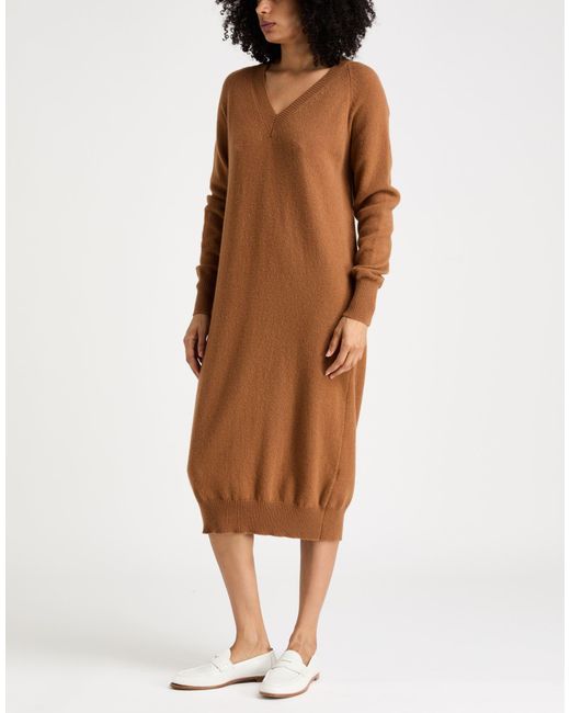 Riccardo Forconi Brown Midi Dress Virgin Wool, Cashmere