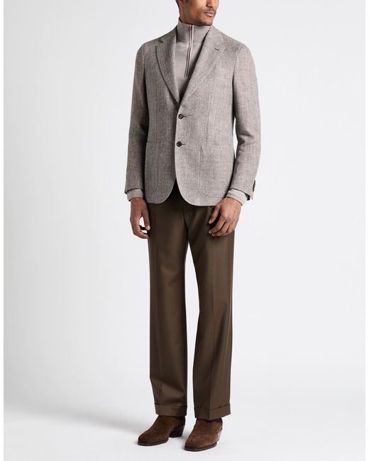 Caruso Gray Khaki Blazer Cotton, Linen for men