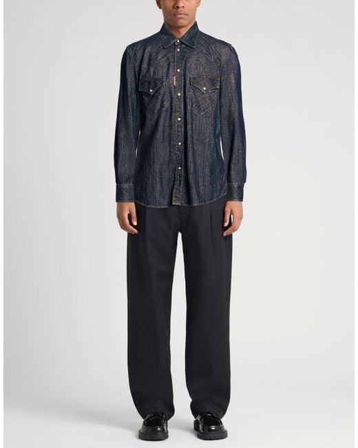 DSquared² Blue Denim Shirt Viscose, Cotton, Polyester for men