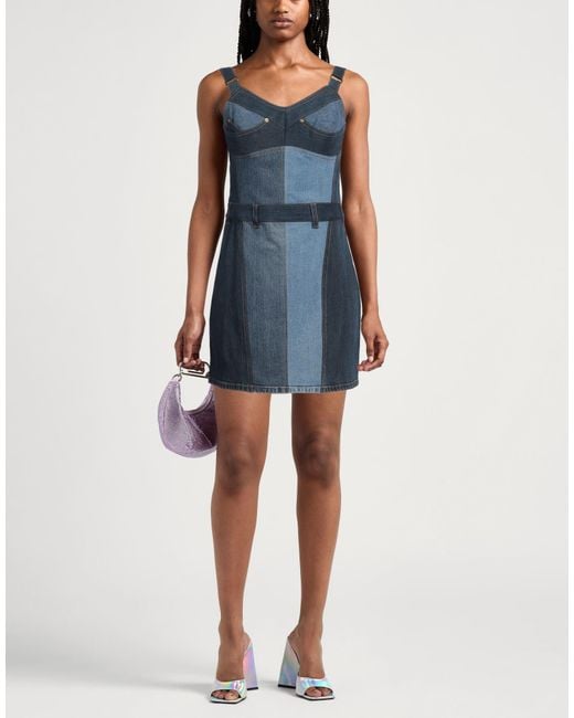 MARINE SERRE Blue Mini Dress Cotton, Elastane