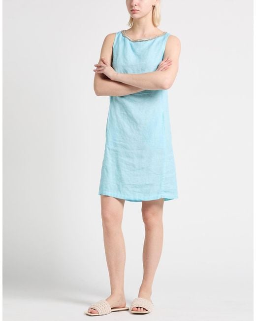 120% Lino Blue Light Mini Dress Linen