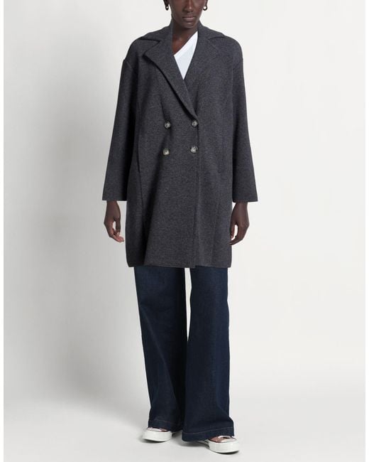 Anneclaire Black Charcoal Coat Merino Wool
