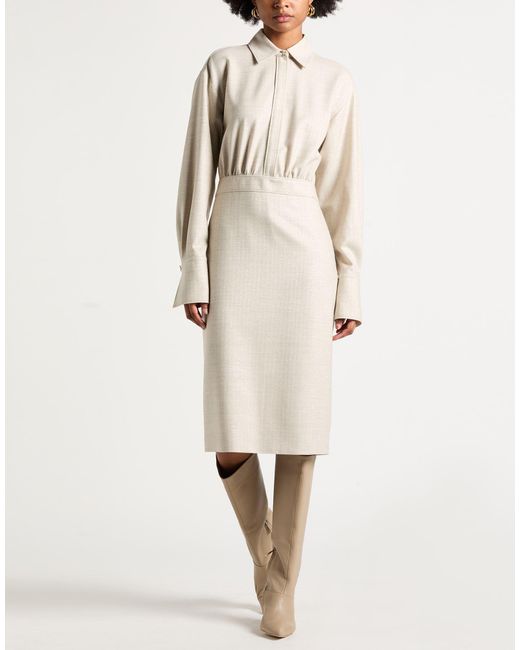 Genny Natural Midi Dress Virgin Wool, Viscose, Elastane, Polyamide, Metallic Polyester