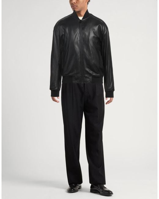 Emporio Armani Black Jacket Lambskin, Polyester, Elastane, Polyamide for men
