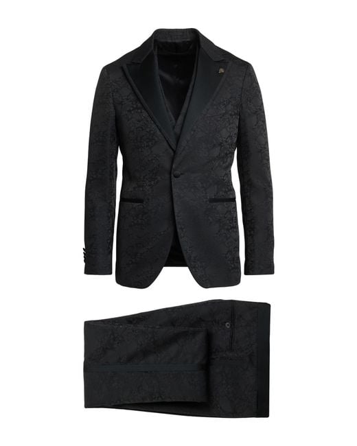 Gabriele Pasini Black Suit Polyester, Wool for men