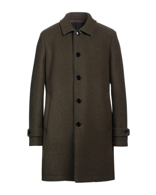 DISTRETTO 12 Gray Military Overcoat & Trench Coat Polyester, Viscose, Virgin Wool for men