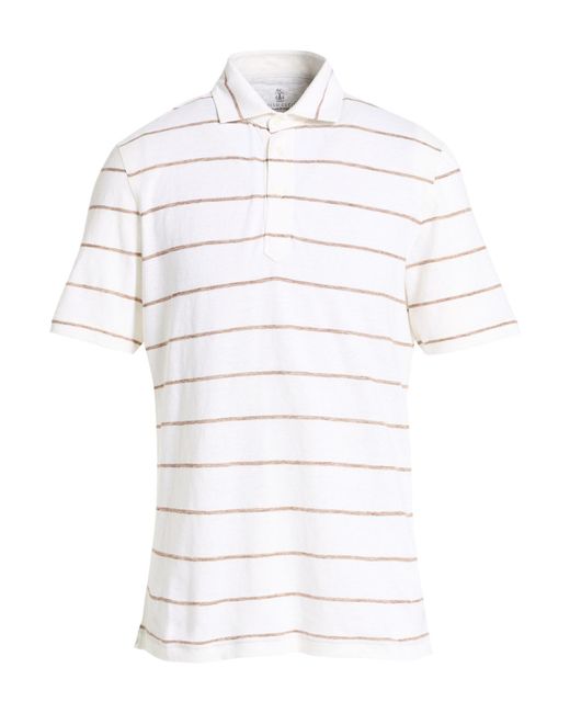 Brunello Cucinelli White Polo Shirt Linen, Cotton for men