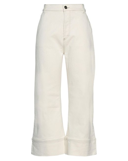 Erika Cavallini Semi Couture White Ivory Pants Cotton, Elastane