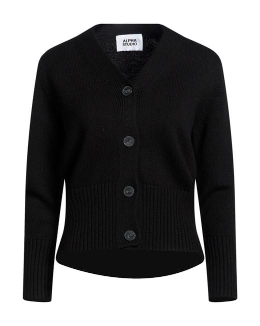 Alpha Studio Black Cardigan Merino Wool