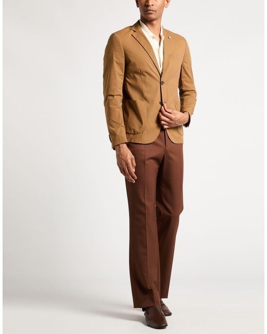 ANDREA DES HOMME Brown Camel Blazer Cotton, Nylon, Elastane for men
