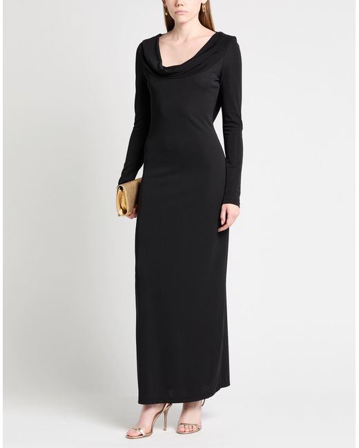Twinset Black Maxi Dress Polyester, Elastane