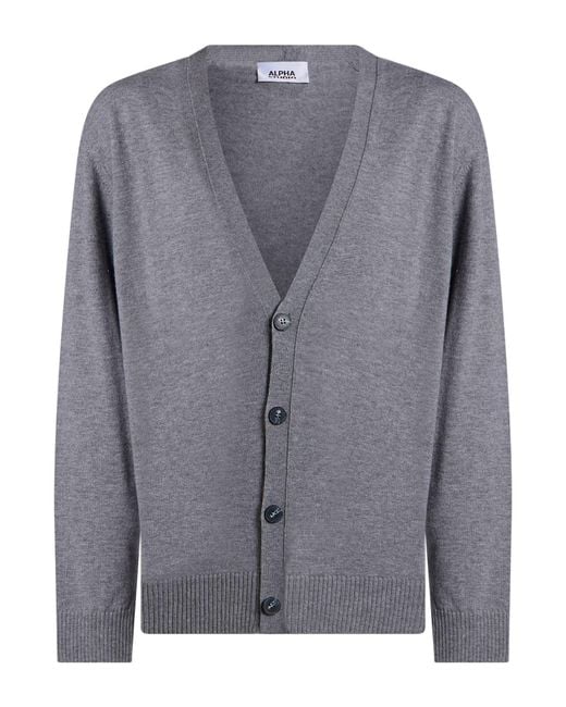 Alpha Studio Gray Cardigan Wool for men