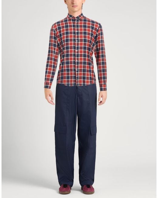 Daniele Alessandrini Red Linen-Cotton Slim-Fit Tartan Shirt for men
