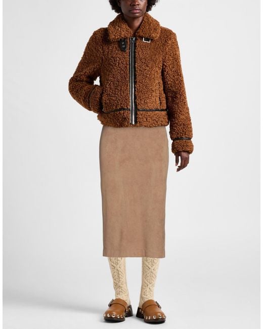 Siste's Brown Camel Midi Skirt Polyester, Elastane