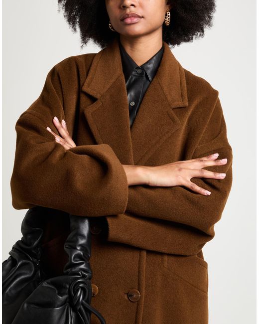 Alysi Brown Coat Alpaca Wool, Virgin Wool, Polyamide