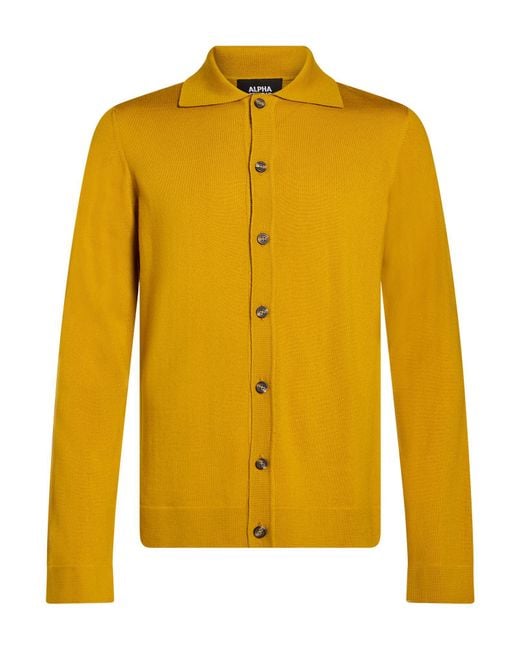 Alpha Studio Yellow Mustard Cardigan Merino Wool for men