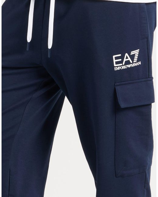 EA7 Blue Pants Cotton, Polyester, Elastane for men