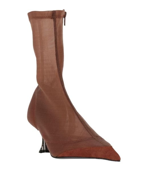 Mugler Brown Camel Ankle Boots Leather, Textile Fibers