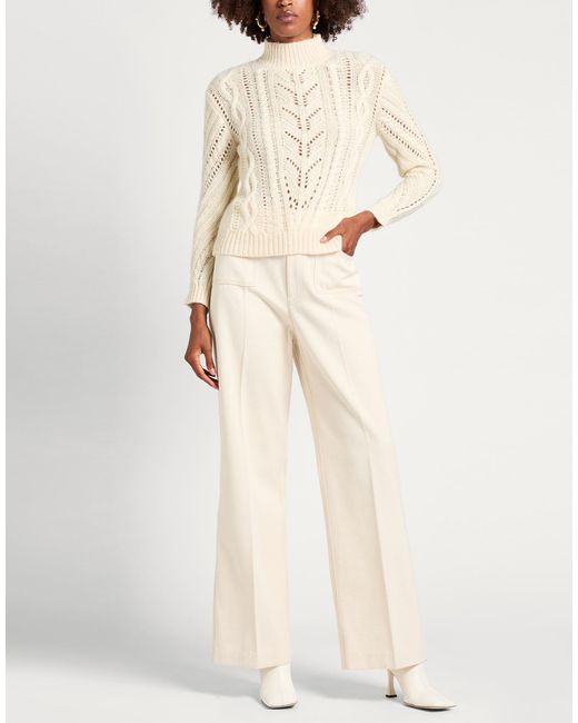 Agnona White Ivory Turtleneck Cashmere, Wool, Metallic Fiber