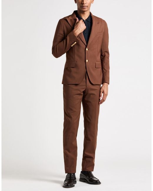 Reveres 1949 Brown Suit Polyester, Virgin Wool, Elastane for men