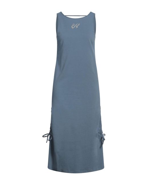 EA7 Blue Slate Midi Dress Cotton, Elastane