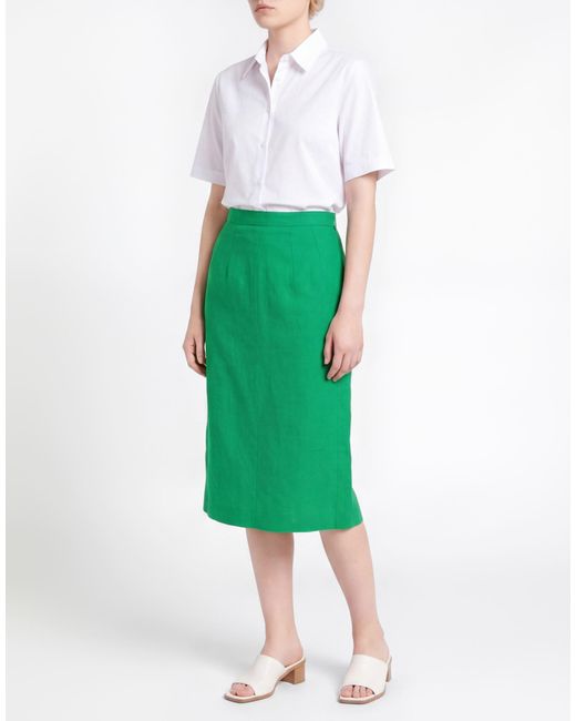 Suoli Green Midi Skirt Linen, Lyocell, Cotton