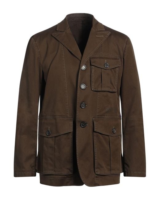 DSquared² Men's Brown Military Jacket Cotton, Elastane