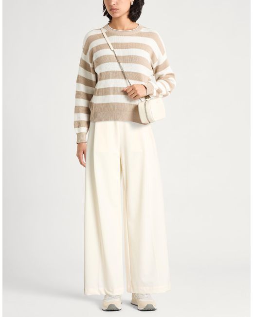 Semicouture Natural Ivory Pants Polyester, Virgin Wool, Elastane