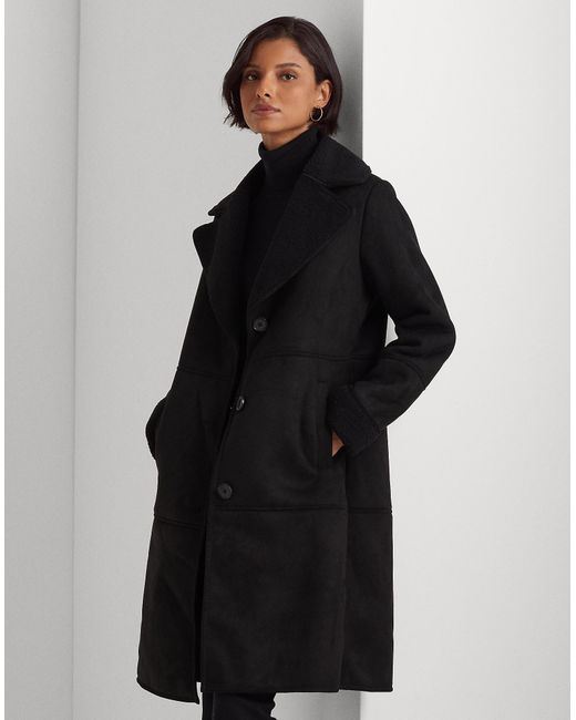 Lauren by Ralph Lauren Faux shearling Coat in Black Lyst